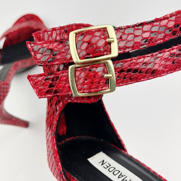 Steve Madden Red Snake Print Heels Size 8 - Picture 9 of 13